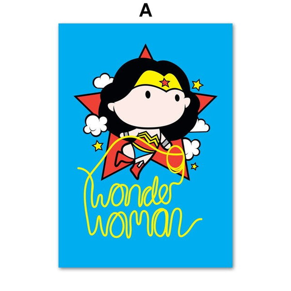 Anime Batman Superman Wonder Woman The Flash Wall Art Canvas Painting Nordic Posters And Prints Wall Pictures Kids Room Decor