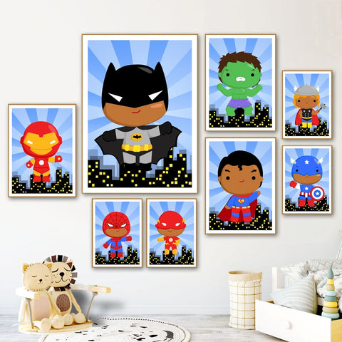 Super Hero Batman Captain America Spiderman Nordic Posters And Prints Wall Art Canvas Painting Wall Pictures Kids Room Decor